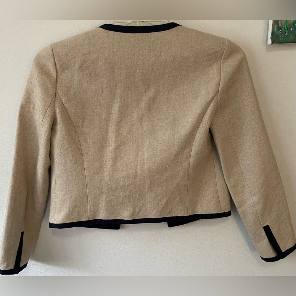 J. Crew Cream and Navy Linen Jacket and Pencil Skirt Suit Set - Picture 5 of 13